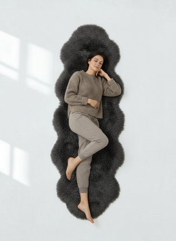 Double New Zealand Sheepskin Rug & Throw, 2-Pelt, Medium, L180 x W65 cm, Charcoal