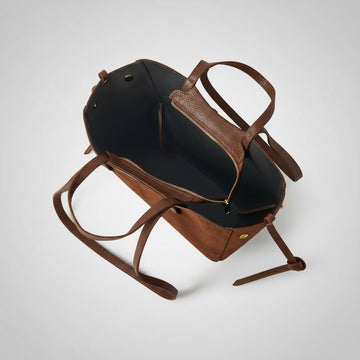 Liviana Suede & Leather Tote Bag by Clemés in Dark Chocolate, studio shot