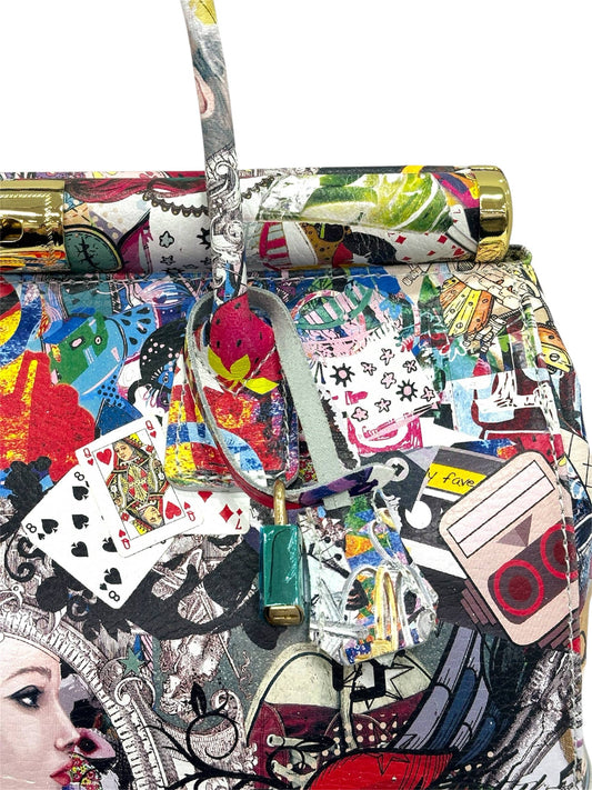 Dalia Leather Top-Handle Bag with Pop-Art Print by Clemés