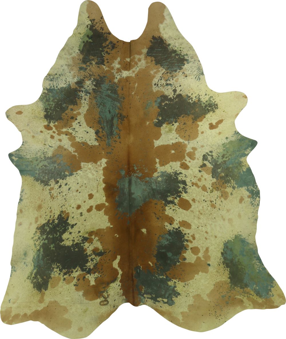 Premium Natural Brazilian Cowhide Acid Wash Green & Tan Large 3–5 m²