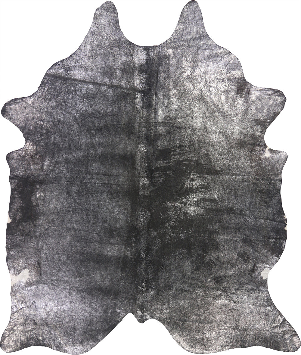 Premium Natural Brazilian Cowhide Metallic Silver on Black