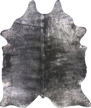 Premium Natural Brazilian Cowhide Metallic Silver on Black
