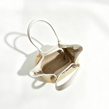 Serafina Raffia & Leather Shopper by Clemés in Oyster, interior view