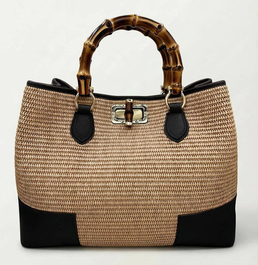 Ginevra Bamboo-Handle Raffia Bag by Clemés
