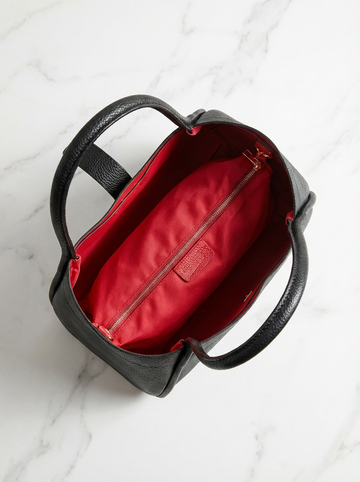 Bianca Large Leather Handbag by Clemés in Black, interior view with red lining