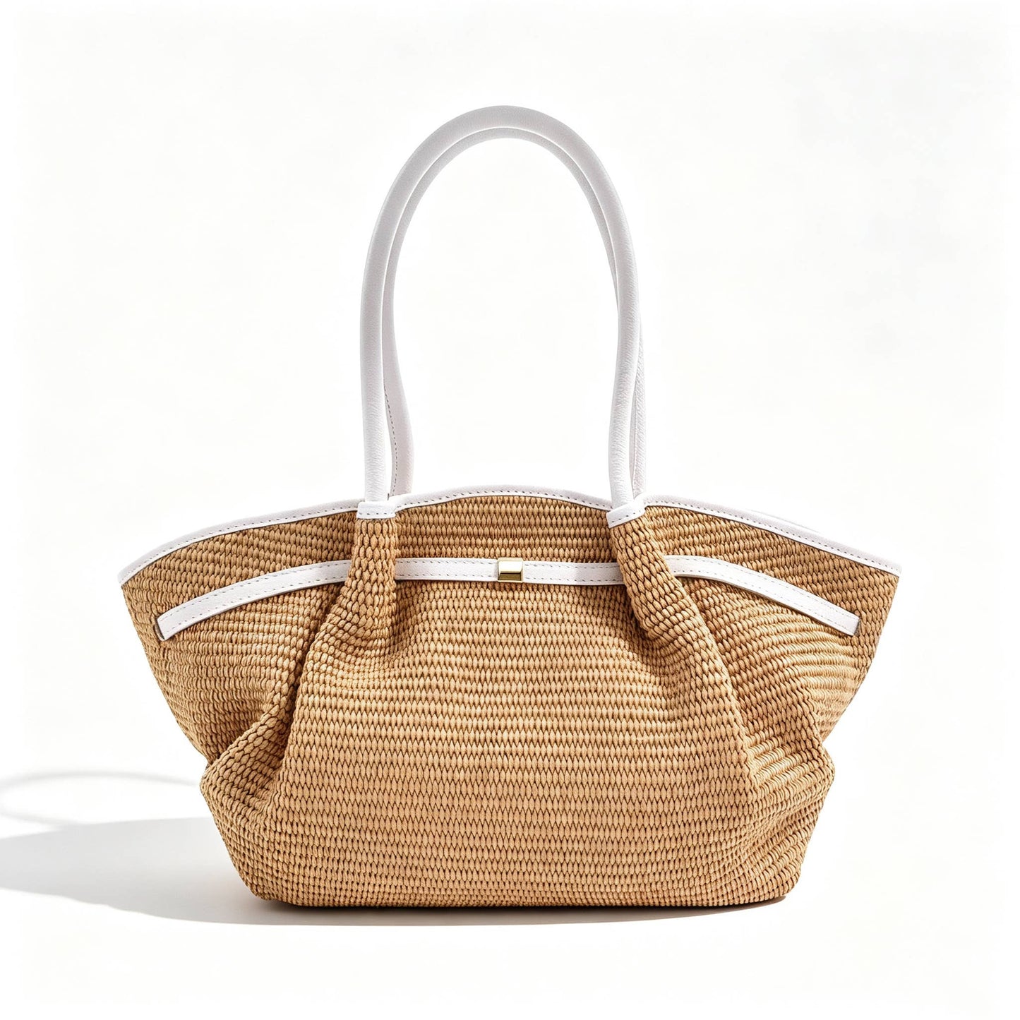Serafina Raffia & Leather Shopper by Clemés in Oyster, studio shot