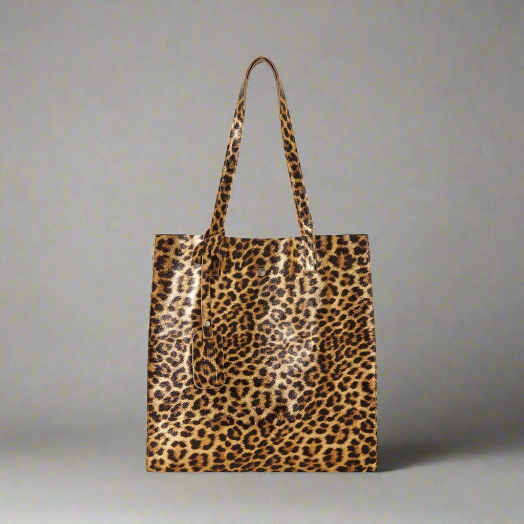 Lupa Leopard Print Leather Shopper Bag with Pouch by Clemés