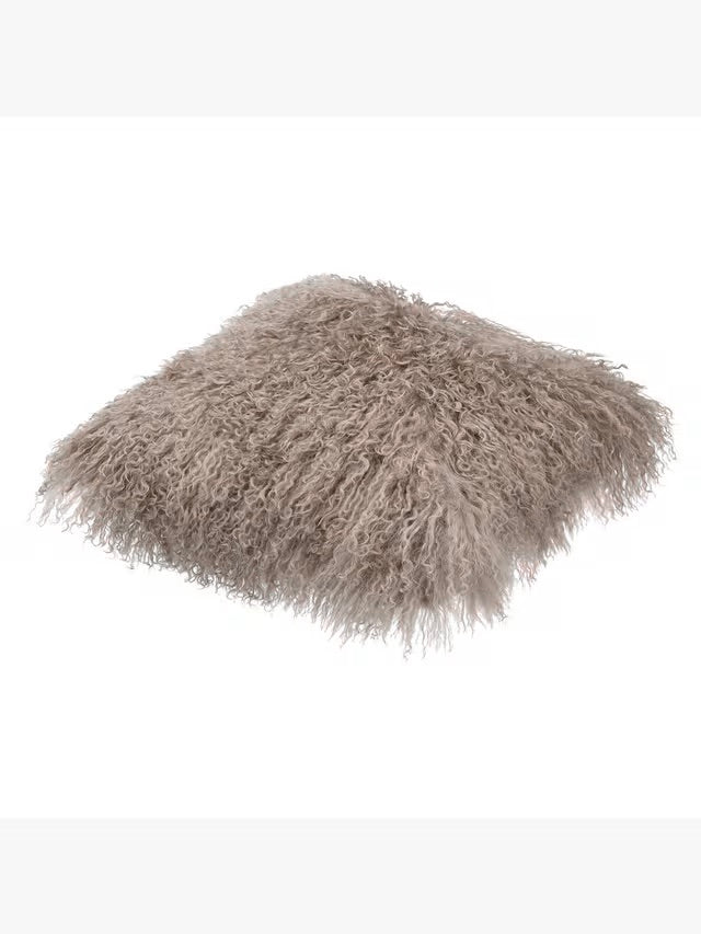 Natural Premium Mongolian Tibetan Sheepskin Cushion, 40 x 40 cm (2 Colours)