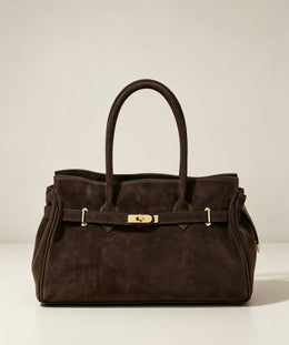 Zoe Suede Tote by Clemés - Dark Brown - front