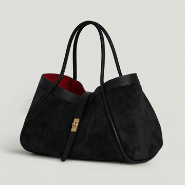 Bianca Large Suede Handbag by Clemés in Black, interior view