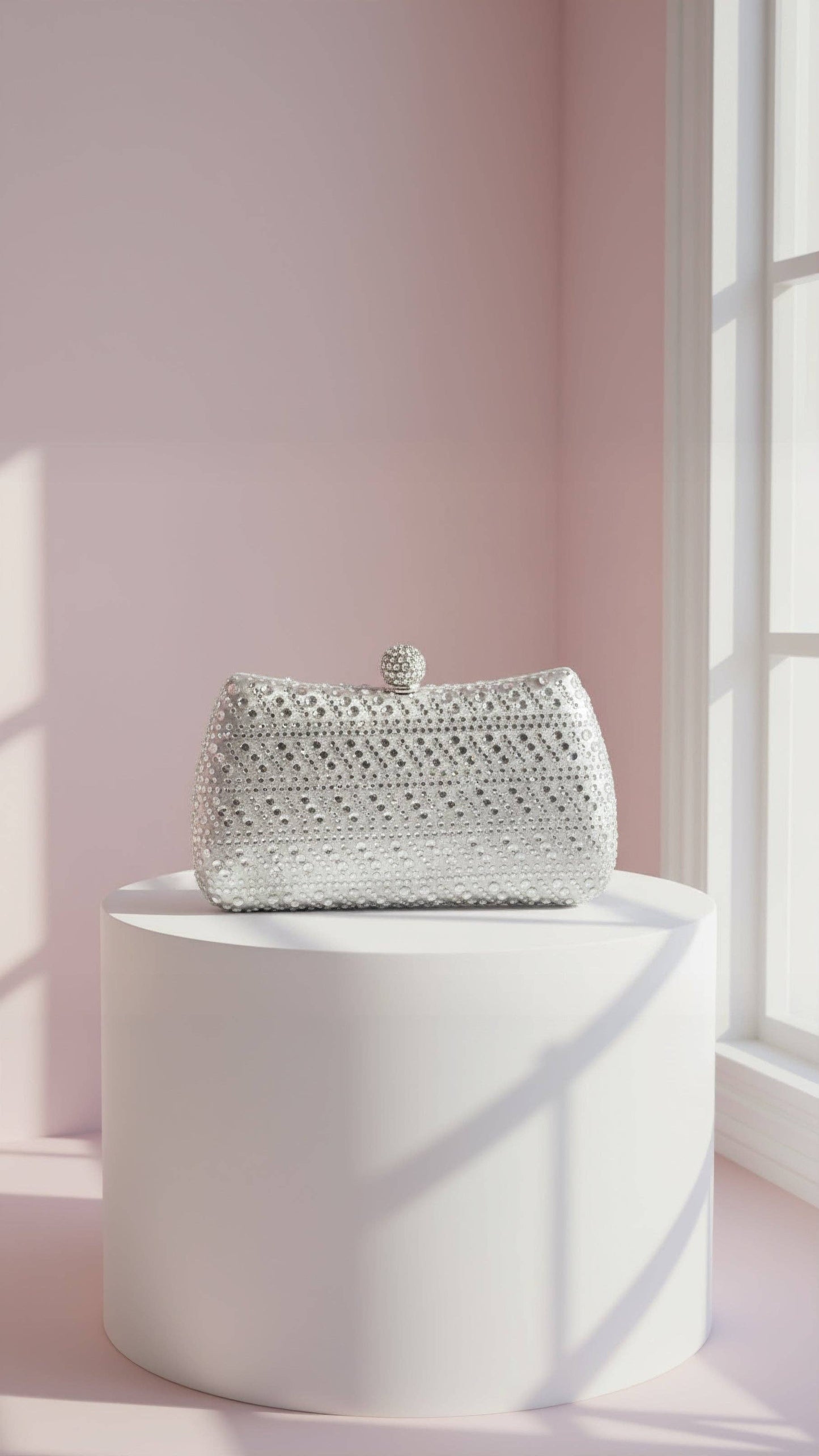 Vittoria Crystal Clasp Studded Clutch Bag, Silver, by Clemés