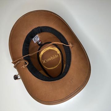 Cowhide Leather Handmade Western Outback Cowboy Hat, Maven, Chestnut Brown