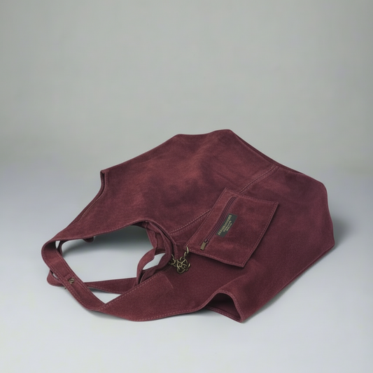 Giannina Suede Leather Shoulder Tote Bag With Internal Pouch by Clemés (Mulberry)