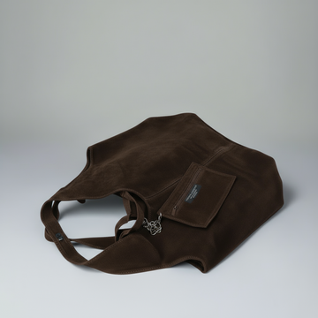 Giannina Suede Leather Shoulder Tote Bag by Clemés (Dark Chocolate)