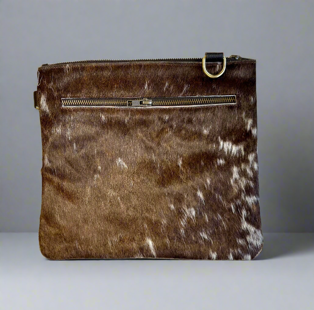 Natural Cowhide Double-Sided Crossbody Bag, Large (26 x 23 cm)