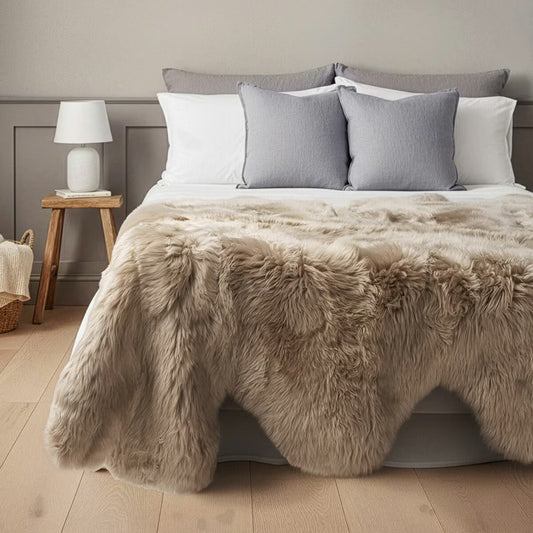 Octo New Zealand Sheepskin Rug & Throw, 8-Pelt, XX-Large, L200 x W180 cm, Oyster (Cloud Dancer)