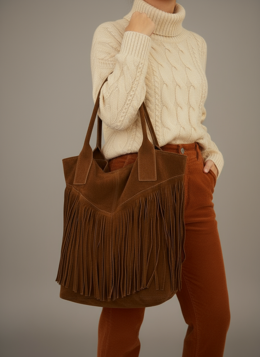 Isadora Suede Fringe Leather Tote Bag with Matching Jewellery Case by Clemés (4 Colours)
