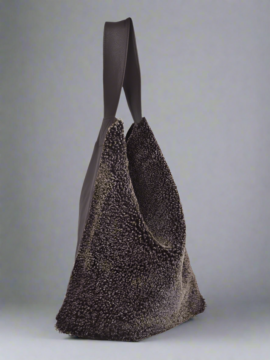 Natural Sheepskin & Leather Shoulder Tote Bag, Yatton