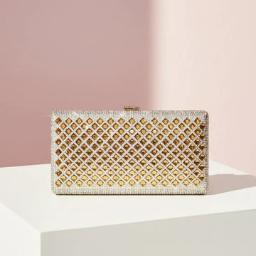 Fiorella Gold Mirrored Box Crystal Clutch Bag by Clemés
