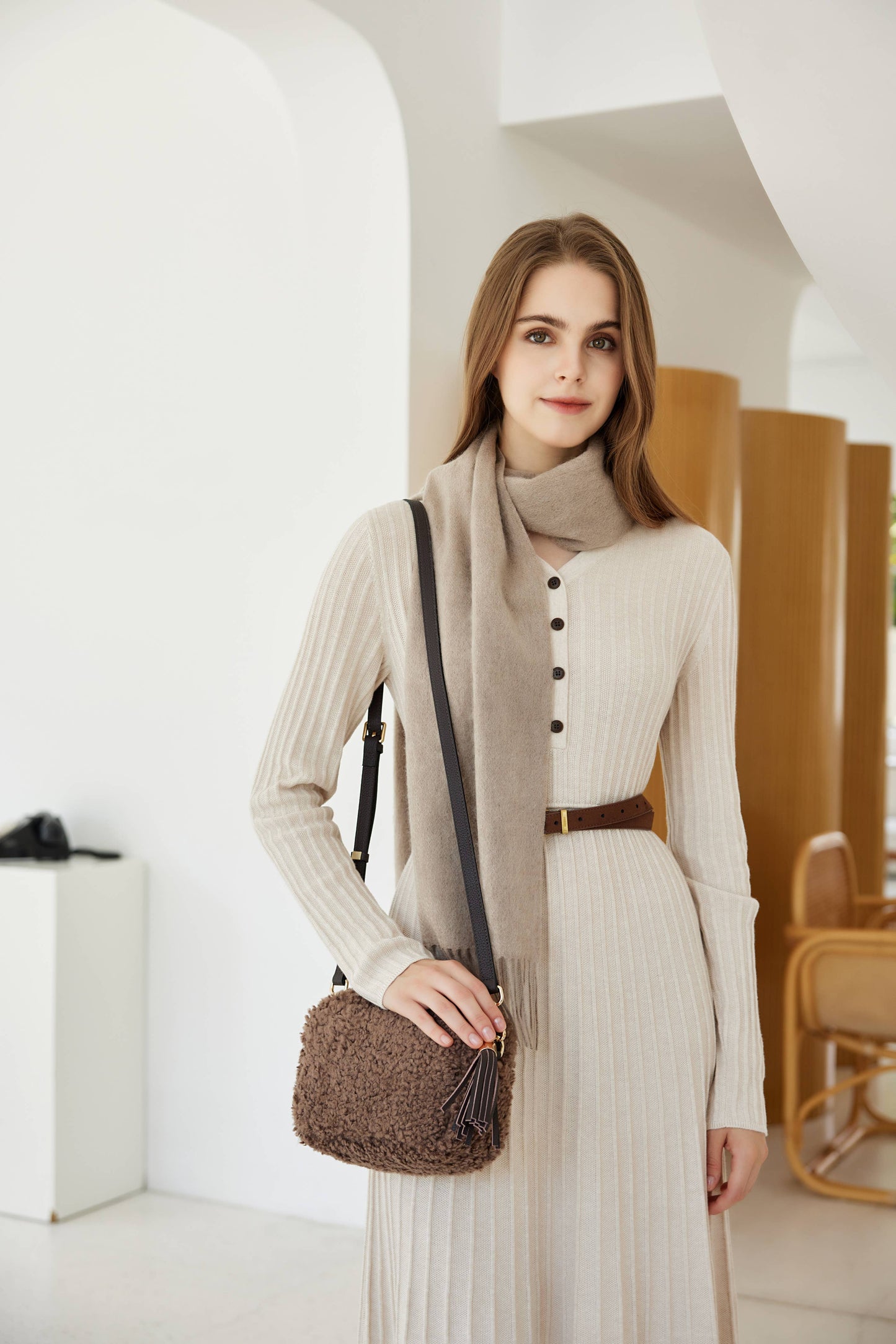 Georgette Shearling & Leather Tassel Camera Bag by Clemés