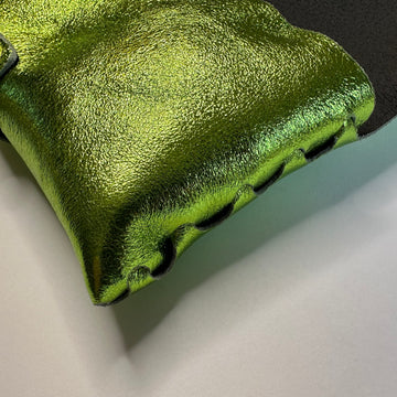 Anima Suede Leather Metallic Clutch Shoulder Bag by Clemés in Apple Green, interior lining view