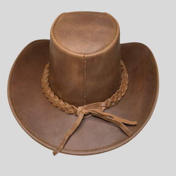 Cowhide Leather Handmade Western Outback Cowboy Hat, Maven, Chestnut Brown