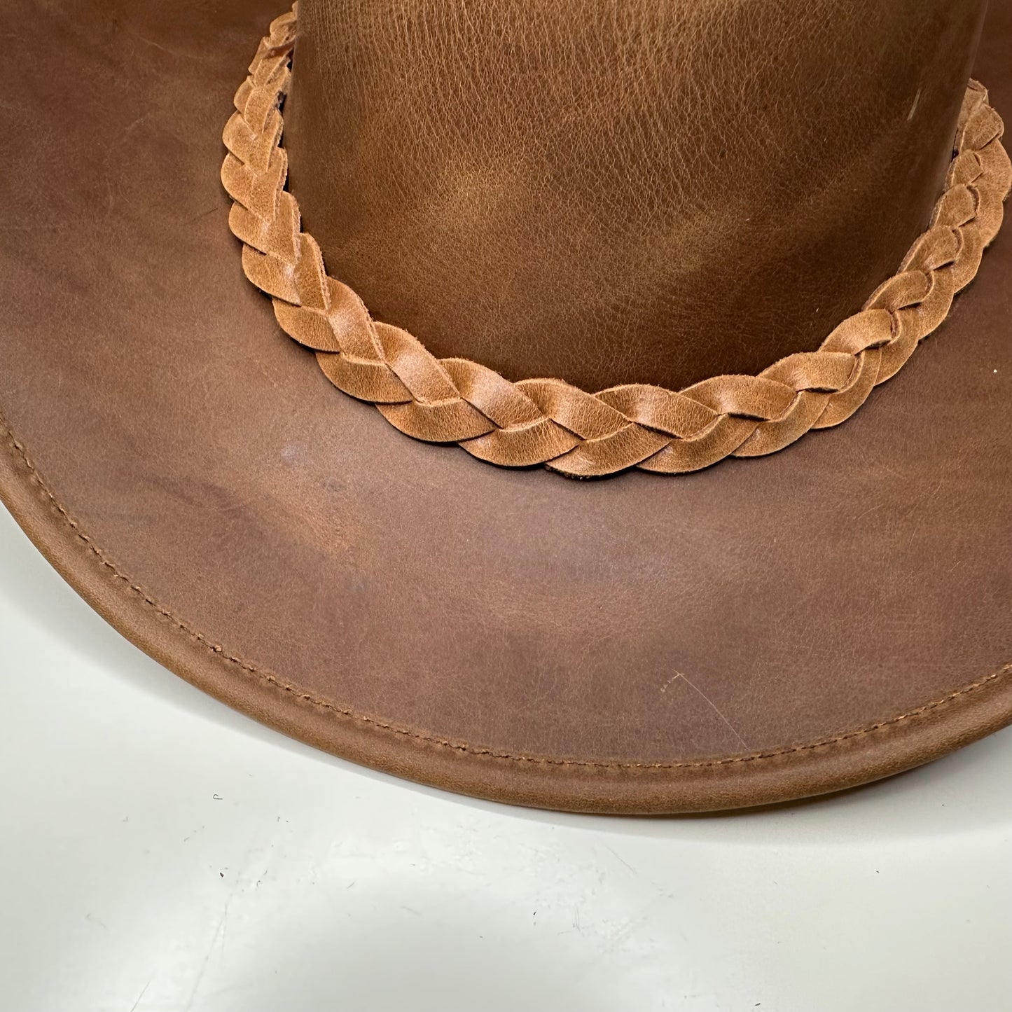 Genuine Cowhide Leather Handmade Western Outback Cowboy Hat, Maven, Chestnut Brown