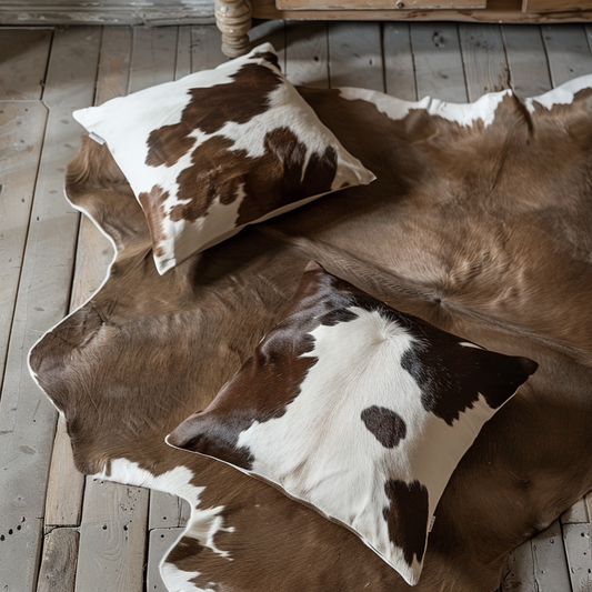 Mocha Bundle: Brazilian Cowhide Rug + Pair of 50x50 cm Cowhide Cushions