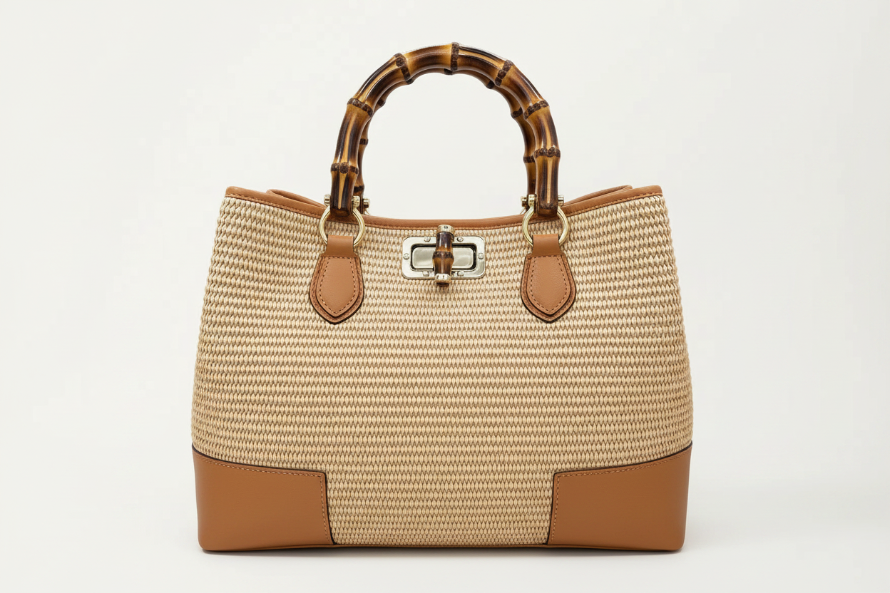 Ginevra Bamboo-Handle Raffia Bag by Clemés