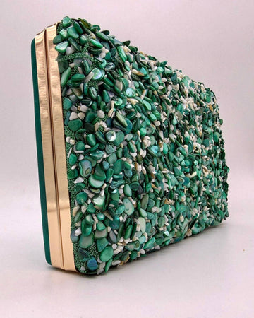Gemma Natural Stone Box Clutch by Clemés in Turquoise, side view