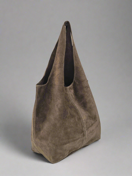 Giannina Suede Leather Shoulder Tote Bag by Clemés (Taupe)