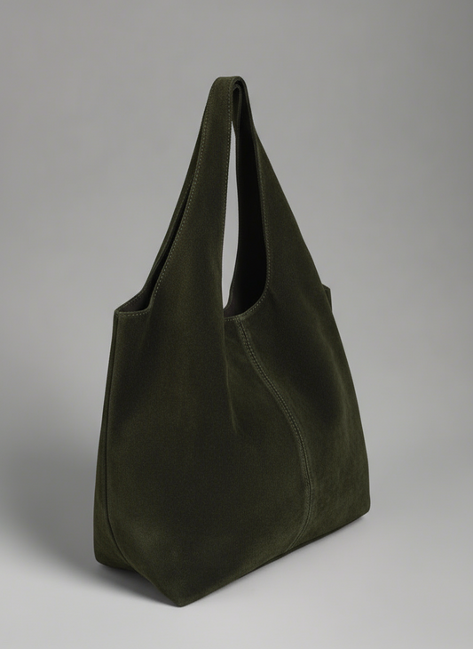Giannina Suede Leather Shoulder Tote Bag With Internal Pouch by Clemés (Dark Olive)
