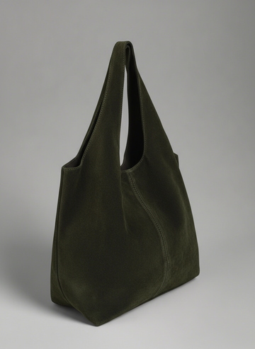 Giannina Suede Leather Shoulder Tote Bag by Clemés (Dark Olive)
