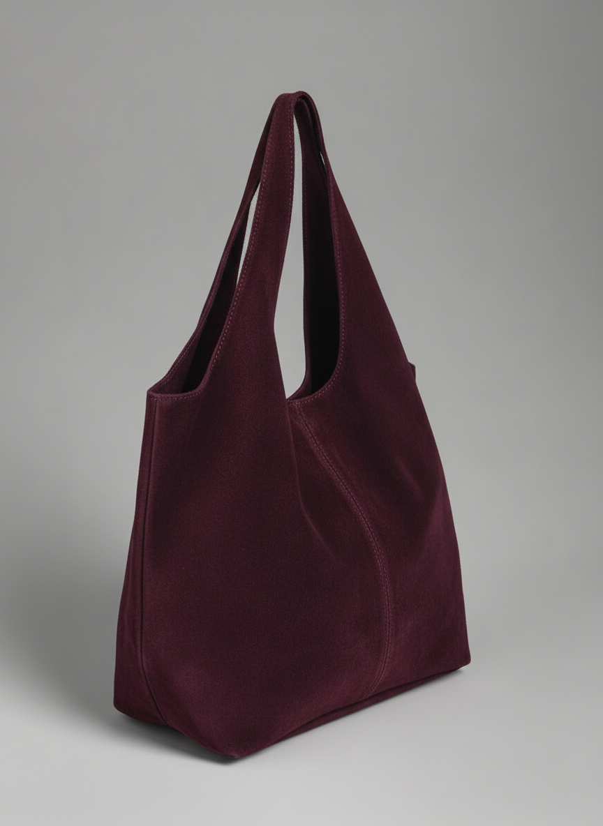 Giannina Suede Leather Shoulder Tote Bag With Internal Pouch by Clemés (Mulberry)