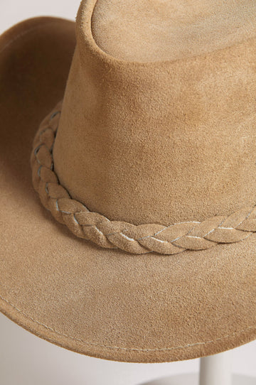 Suede Leather Handmade Outback Western Cowboy Hat, Maven, Camel