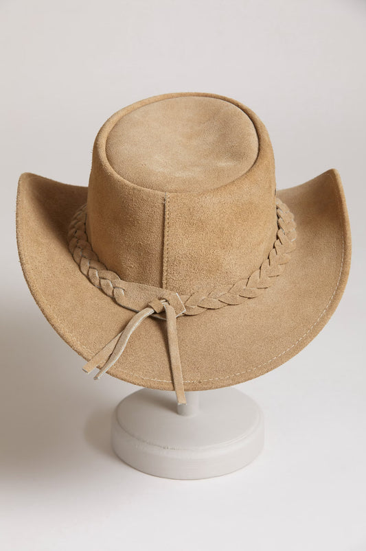 Suede Leather Handmade Outback Western Cowboy Hat, Maven, Camel