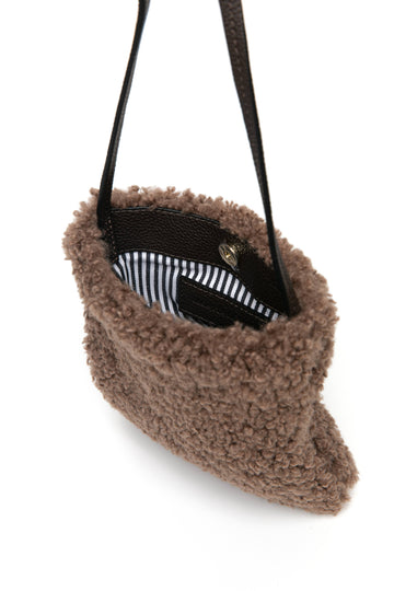 Pia Faux Shearling Phone Crossbody Bag by Clemés in Mocha, interior view