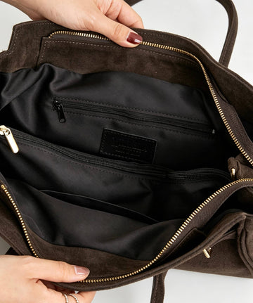Zoe Suede Tote by Clemés - Dark Brown - interior