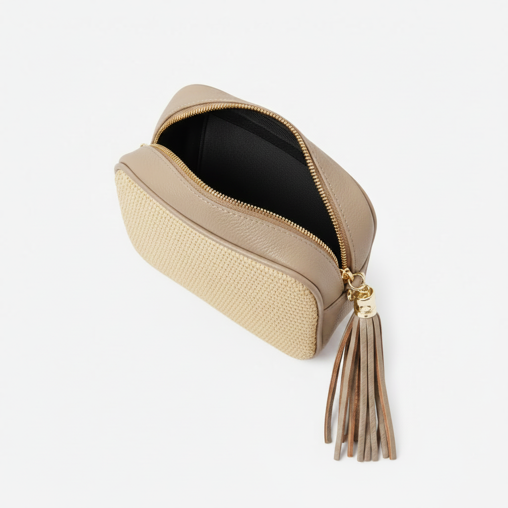 Éloise Raffia & Leather Tassel Camera Crossbody Bag by Clemés