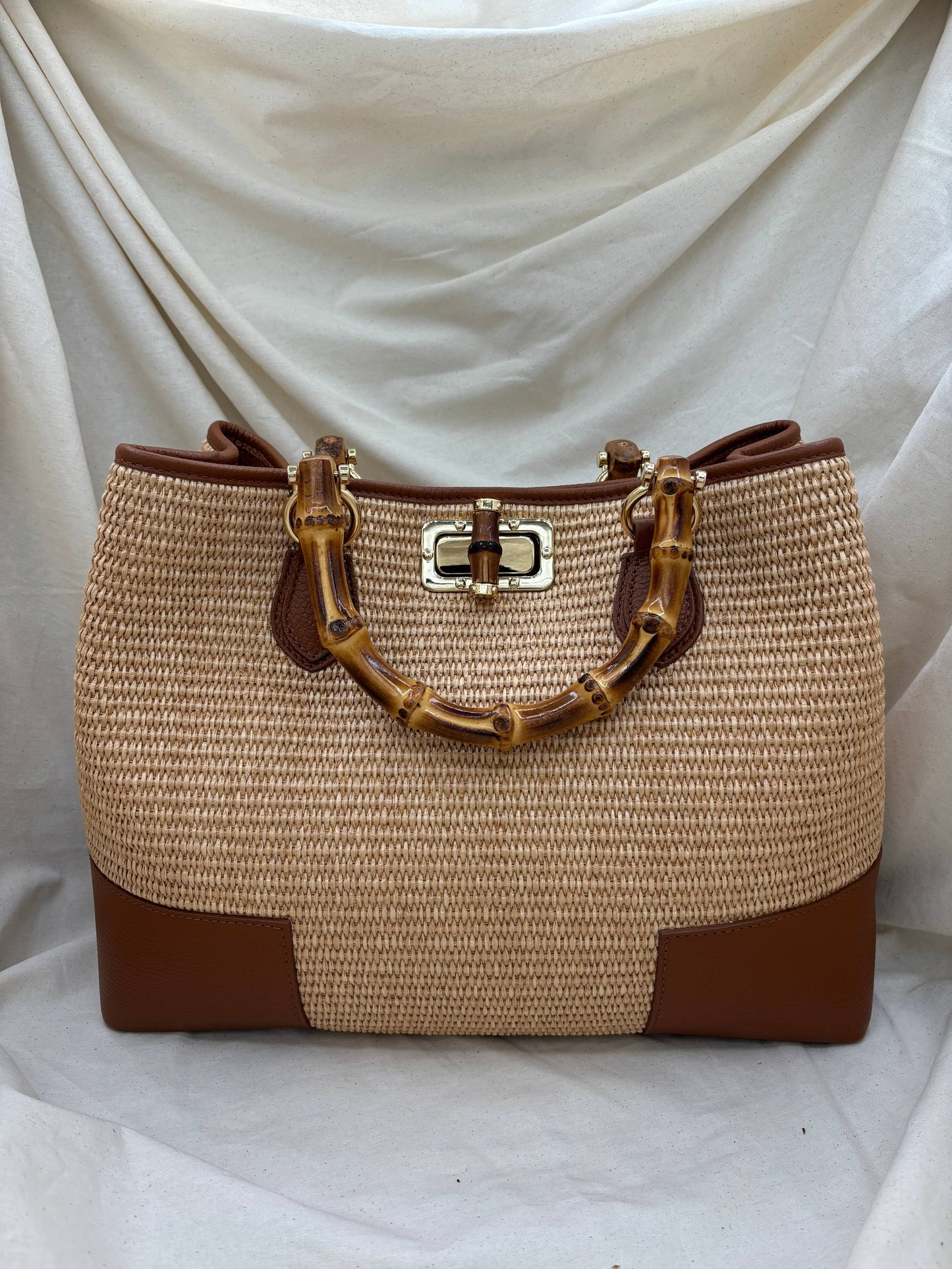 Ginevra Bamboo-Handle Raffia Bag by Clemés