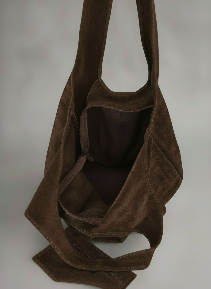 Giannina Suede Leather Shoulder Tote Bag With Internal Pouch by Clemés (Chocolate)