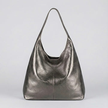 Silvia Metallic Suede Slouch Bag by Clemés, Titanium