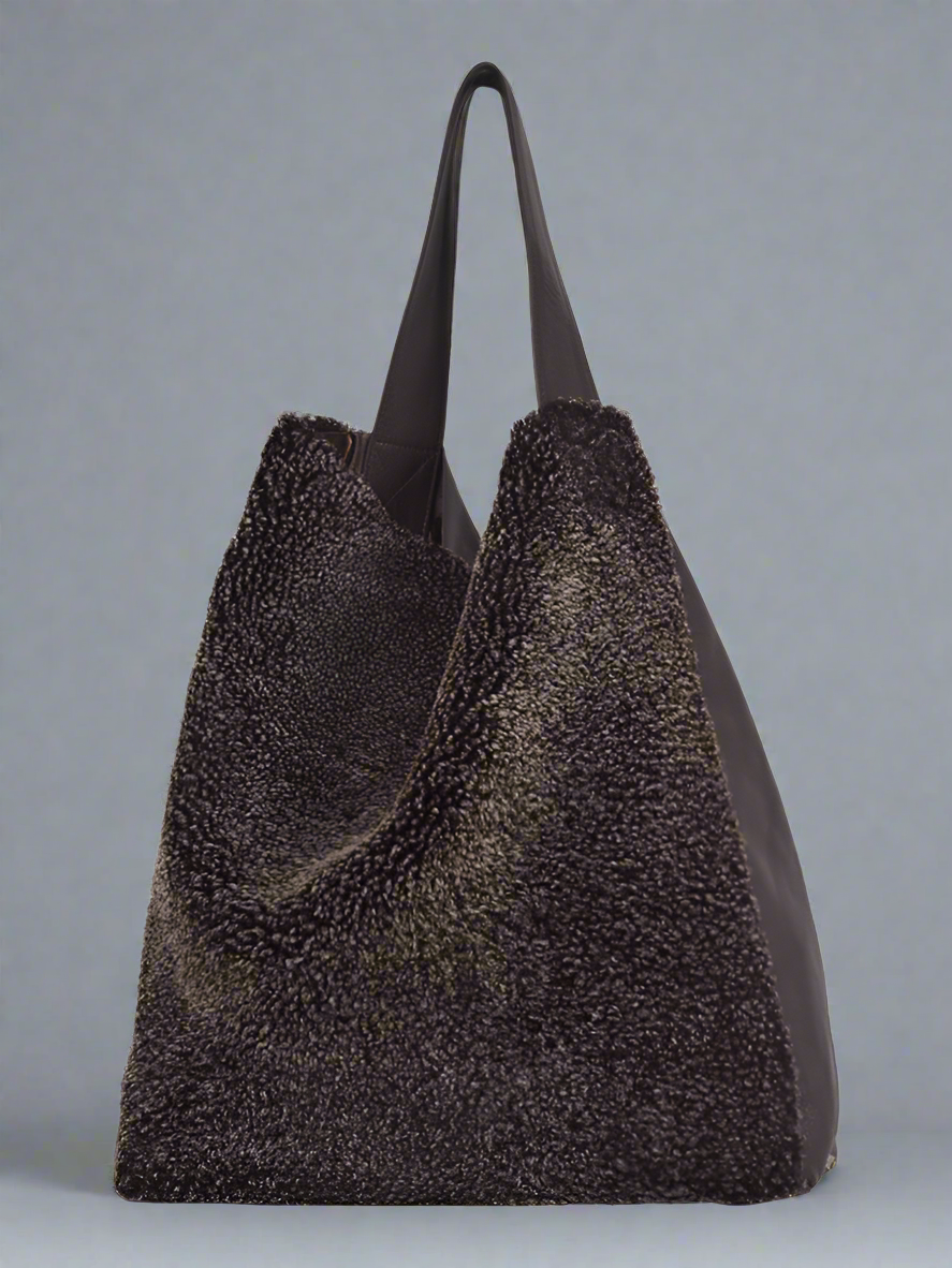 Natural Sheepskin & Leather Shoulder Tote Bag, Yatton