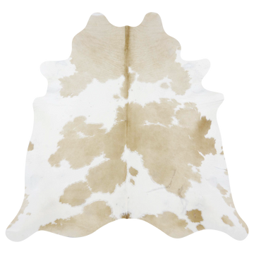 Natural Brazilian cowhide rug in Caramel & Ivory with exotic markings, 188 x 206 cm