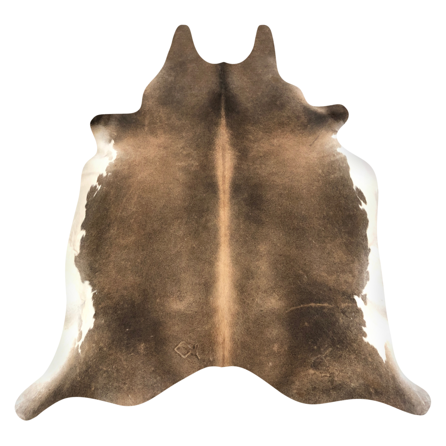 Natural Brazilian cowhide rug in Caramel, Espresso & Ivory with Exotic markings, 216 x 230 cm