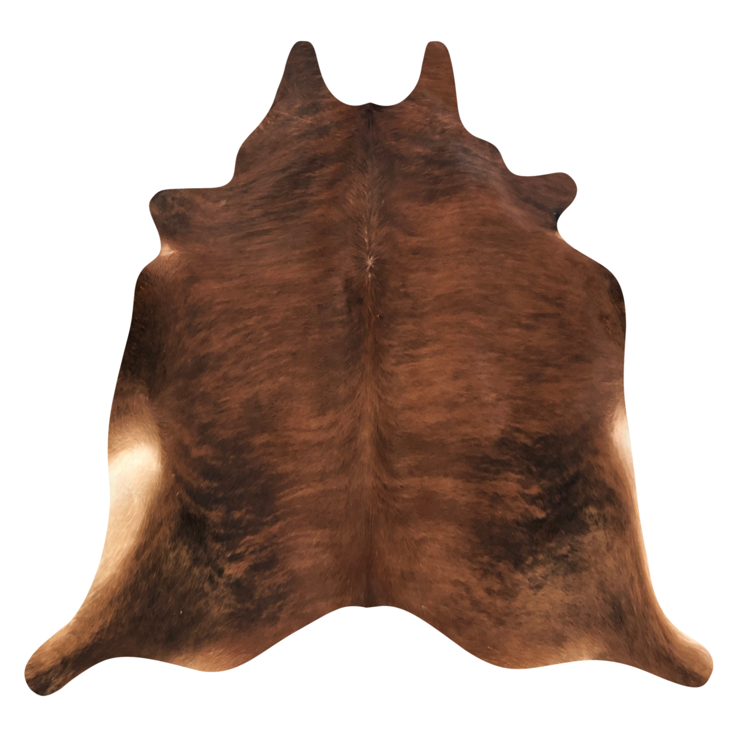 Natural Brazilian cowhide rug in Mocha, Taupe & Espresso with Brindle markings, 228 x 234 cm