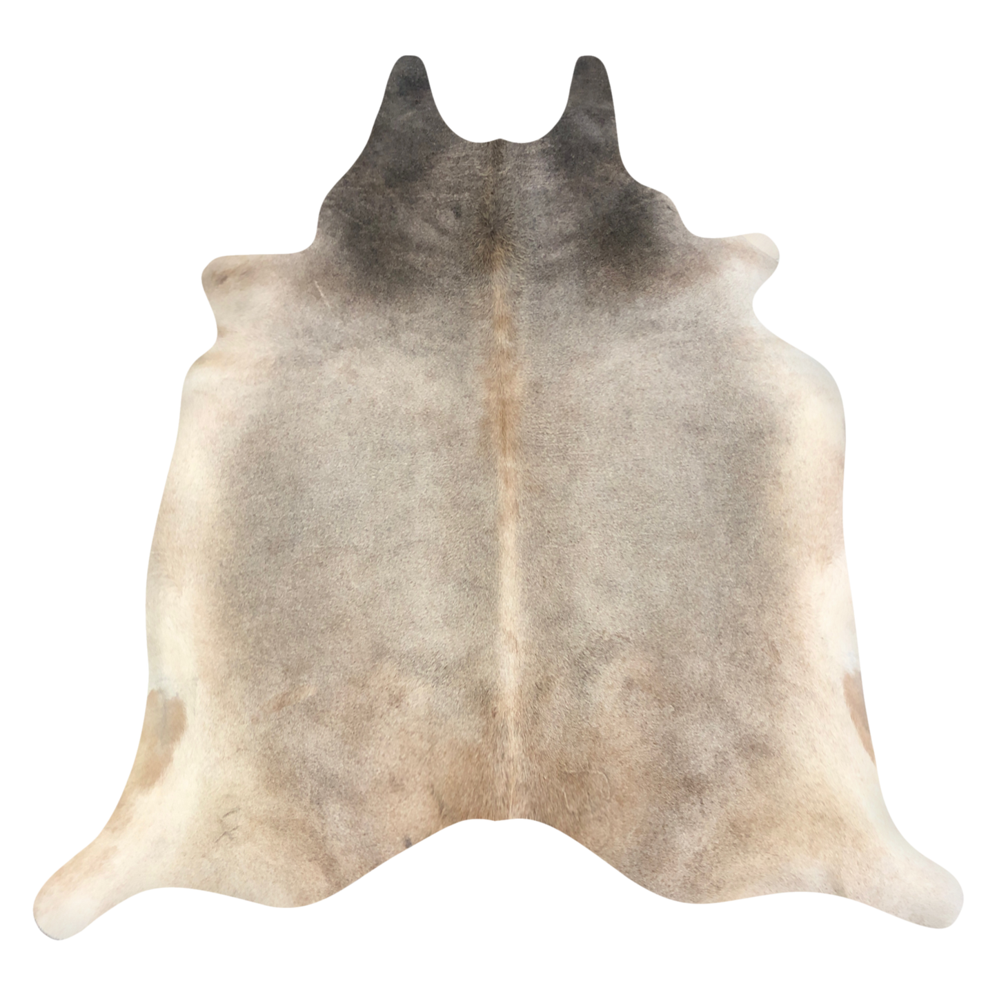 Natural Brazilian cowhide rug in Taupe & Beige with Exotic markings, 212 x 220 cm