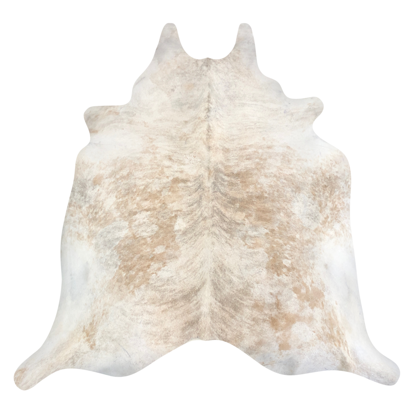 Natural Brazilian cowhide rug in Caramel, Taupe & Ivory with Brindle markings, 205 x 234 cm