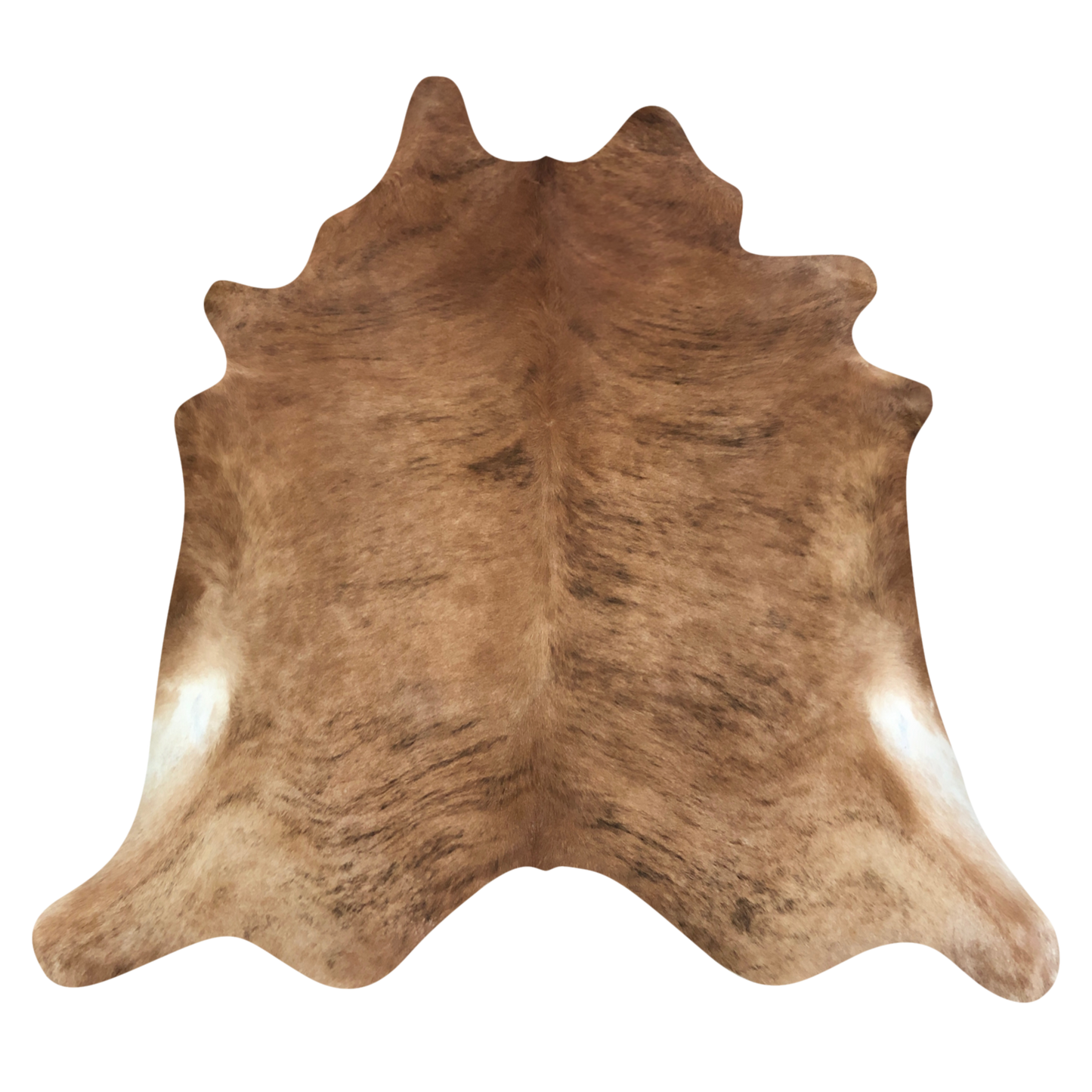 Natural Brazilian cowhide rug in Mocha, Espresso & Ivory with Brindle markings, 212 x 225 cm