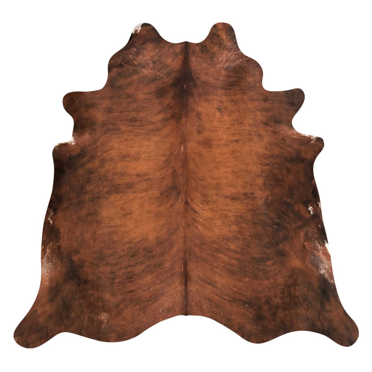 Natural Brazilian cowhide rug in Mocha, Espresso & Ivory with Brindle markings, 207 x 245 cm